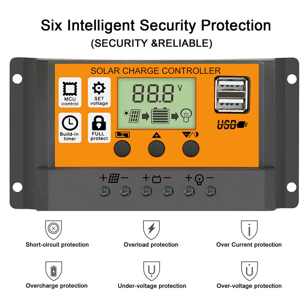 Solar Charge Controller PWM Adjustable Charging Controller 100A Battery
