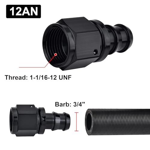 Push Lock Hose Fitting End Black 2PCS 12AN Straight