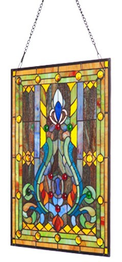 Elegant Tiffany Stained Glass Fleur de Lis Window Panel