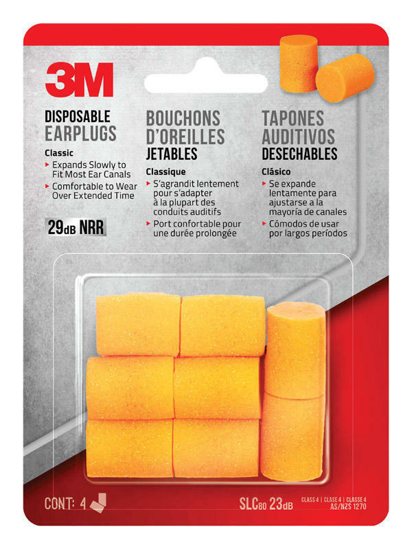 3M 29 dB Foam Earplugs Orange 4 pair