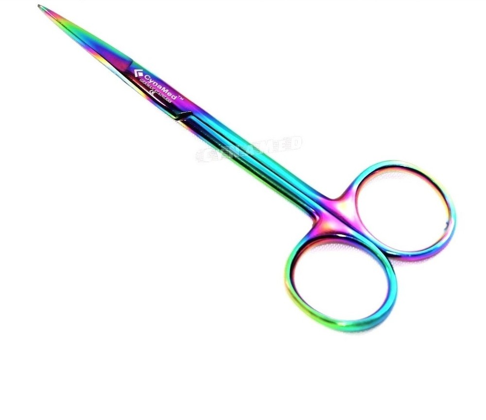 5 GERMAN IRIS MICRO DISSECTING SCISSORS STRAIGHT 4.5" MULTI RAINBOW TITANIUM
