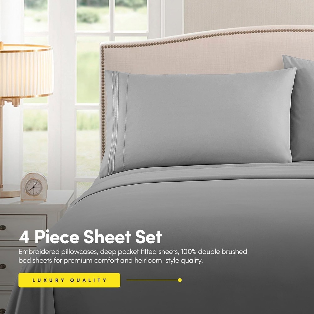 1500 Supreme Collection Queen Sheet Sets Light Gray Silver - Hotel Bed Sheets