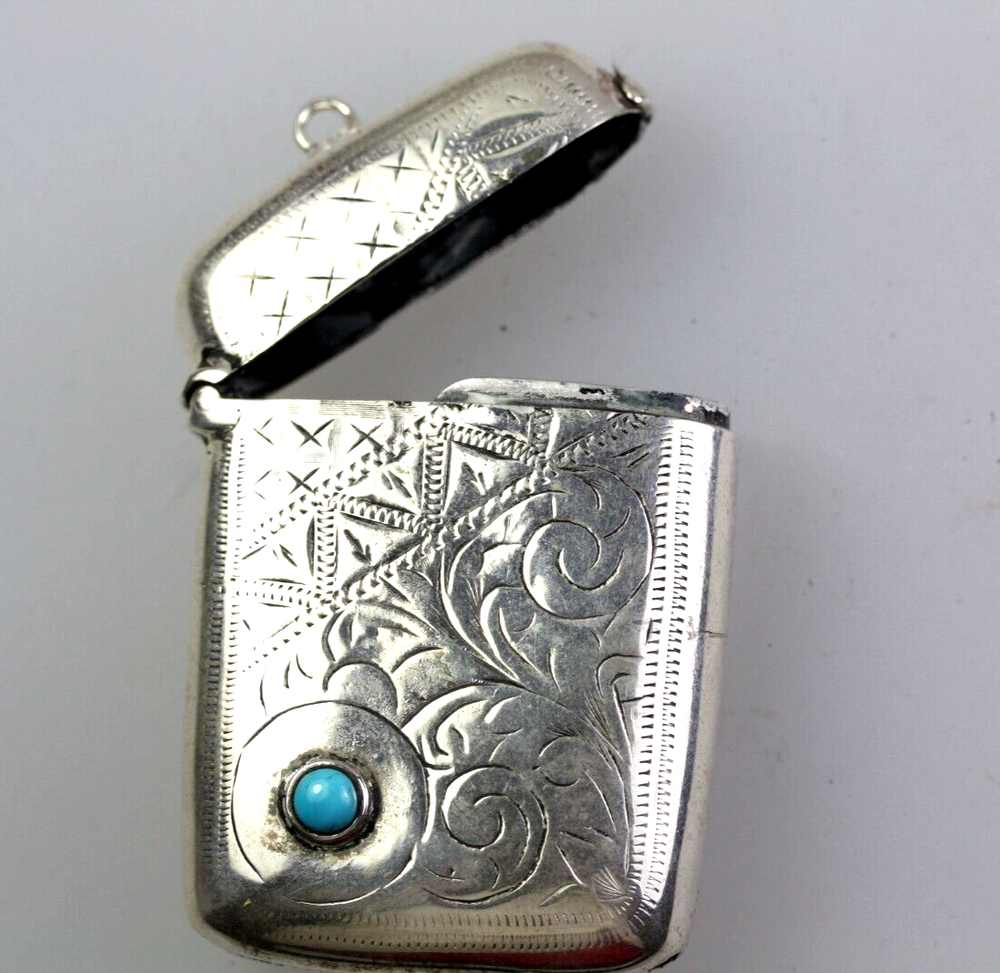 Turquoise Antique Silver Vesta Case