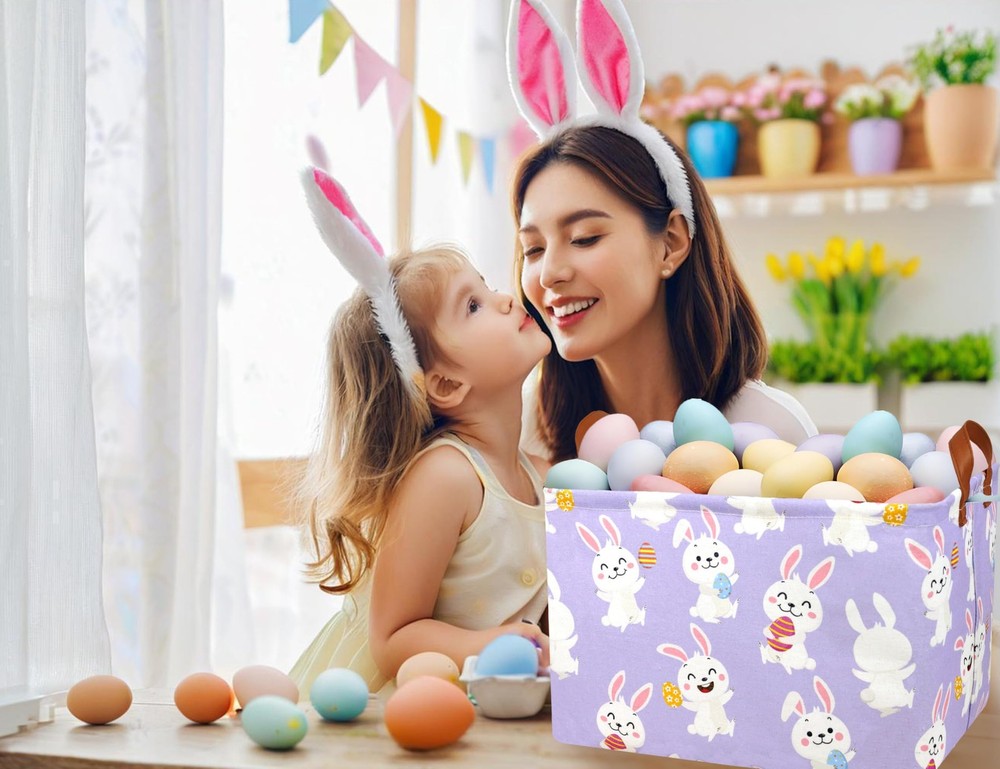 BOOHIT Rectangle Empty Easter Baskets Boy Large Toy Storage Bin Girls collaps...