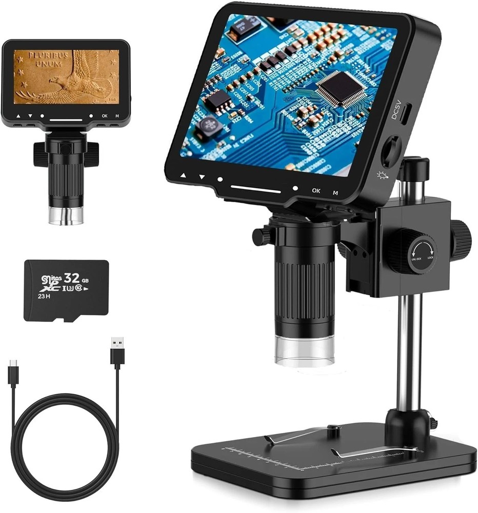 Rechargeable 4.3-Inch LCD Digital Microscope - Wireless USB with 32GB Card
