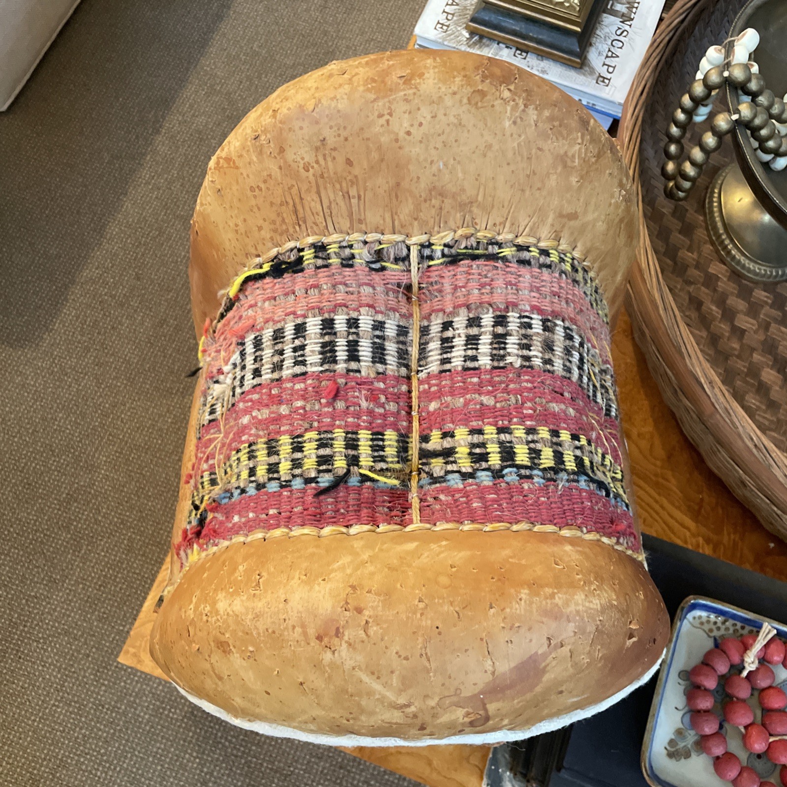 VTG North African Leather Donkey Saddle Woven Textile Tunisia