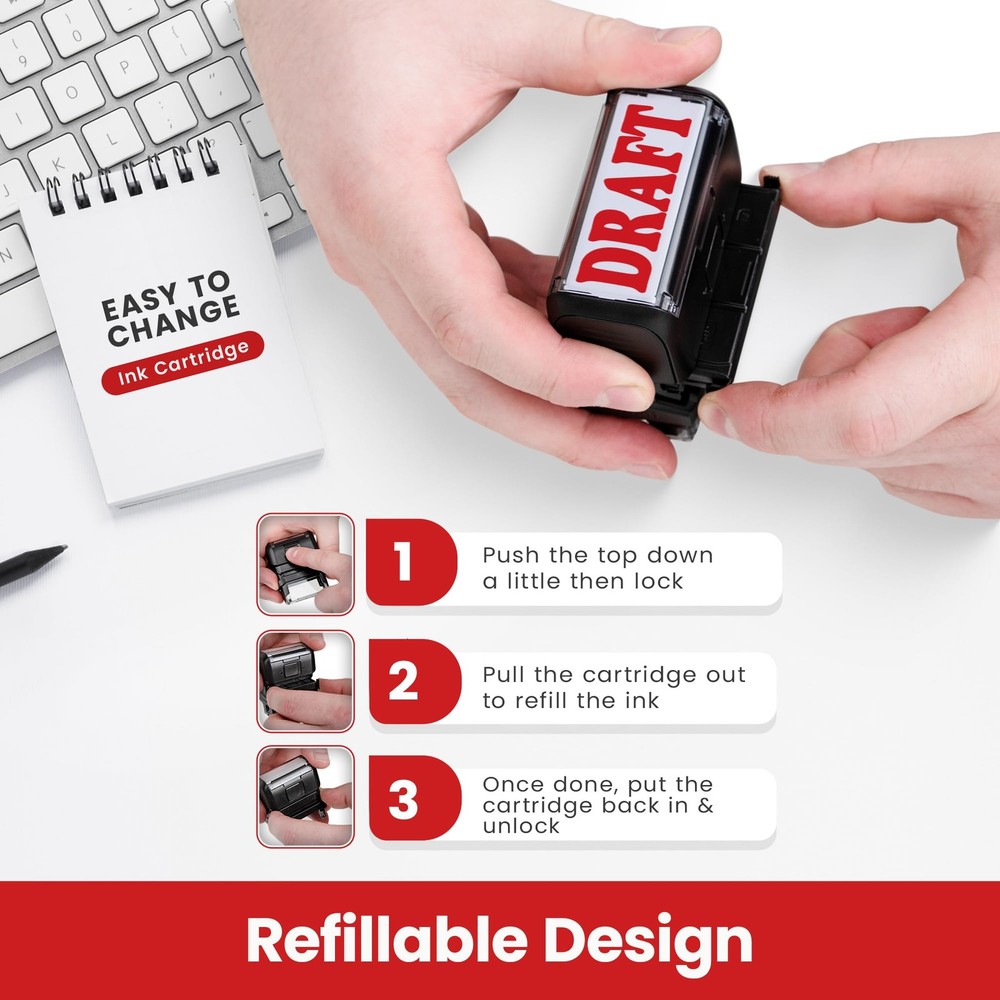 Draft Self Inking Rubber Stamp Office Message Red Mark Inker Stamp Tool