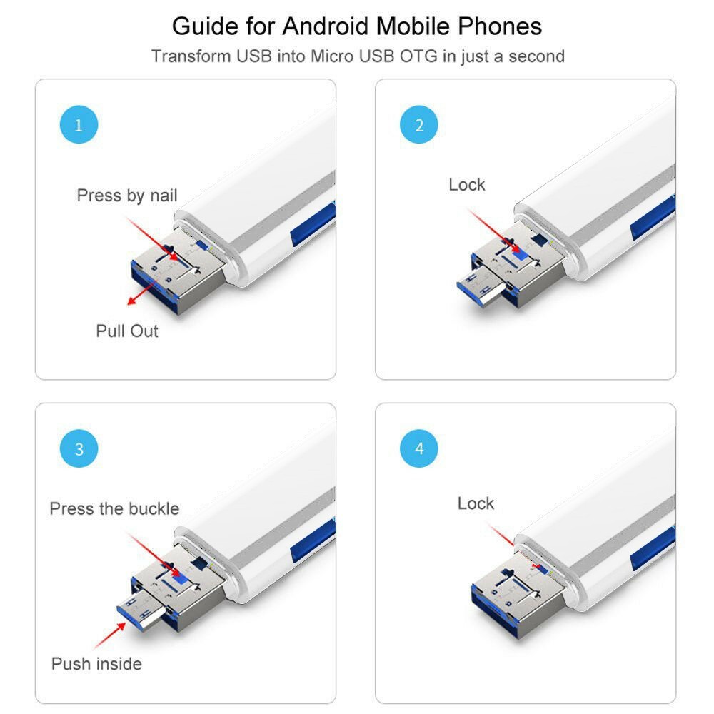 5 in 1 USB/USB Type C / 3.1 Micro-USB External Micro SD Card Reader OTG Adapter.