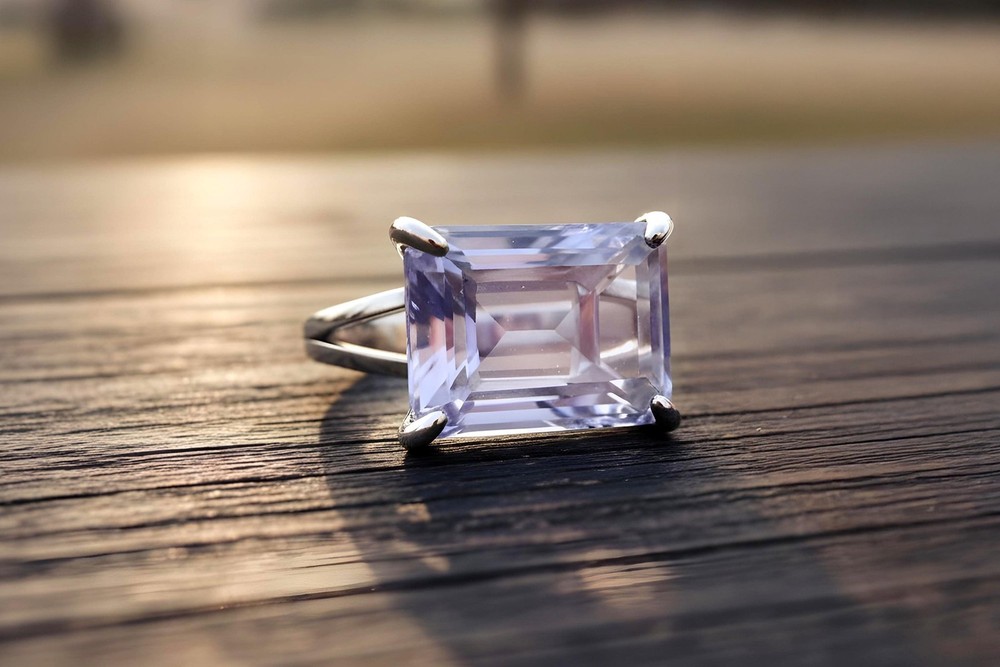 Sterling Silver Tanzanite Ring Rectangle Cut 13x18mm Engagement Gift