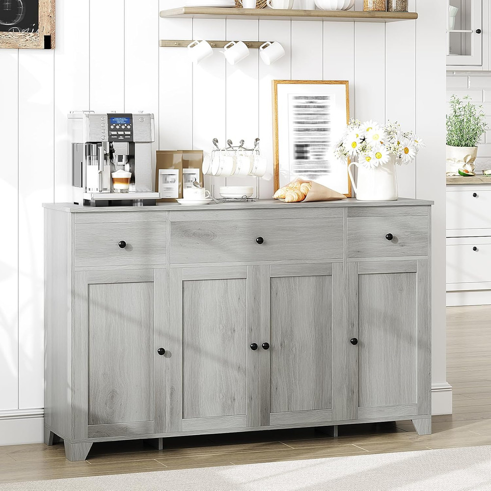55" Grey Buffet Cabinet with Drawers & Shelves for Kitchen & Dining