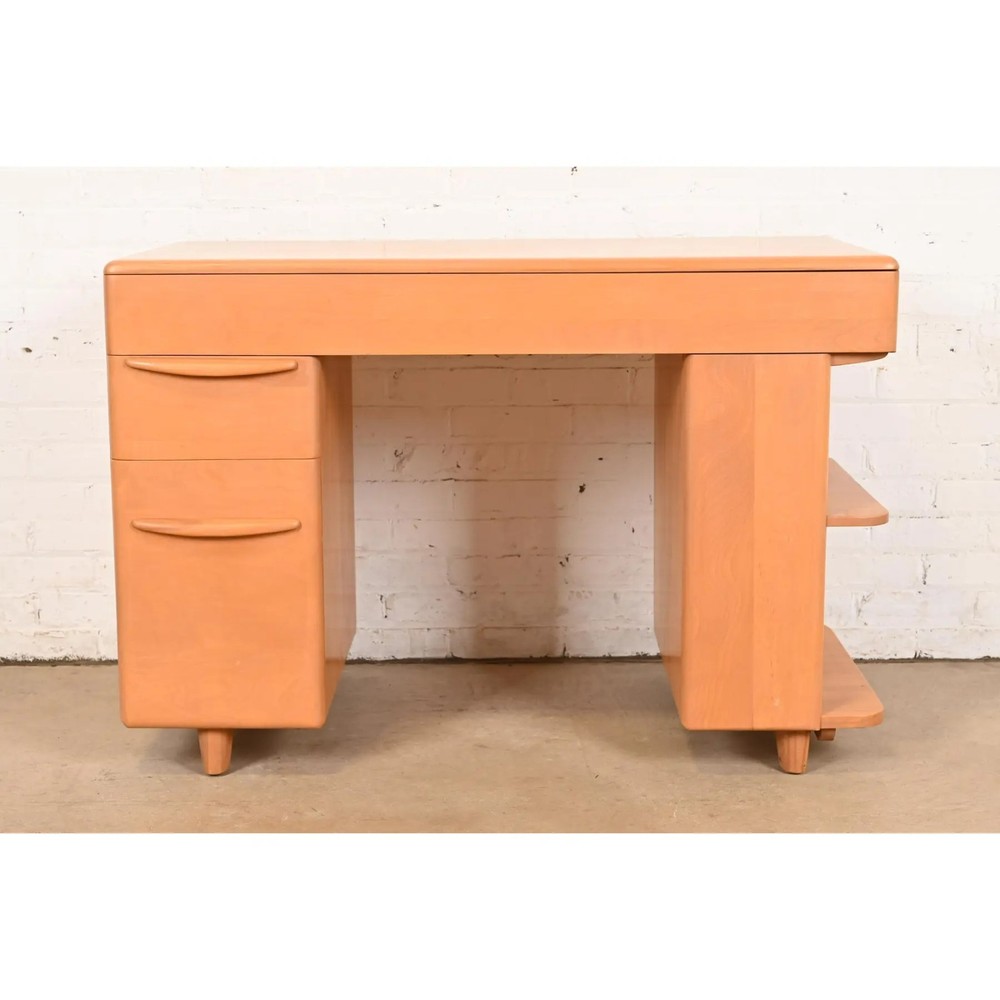 Heywood Wakefield Mid-Century Modern Solid Maple Desk With Built-in Bookcase