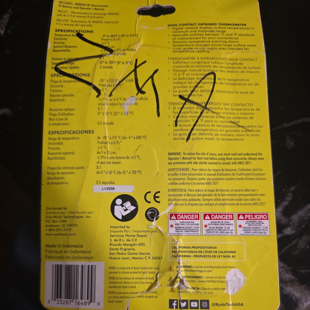 Ryobi IR002ID Digital LCD Thermometer aw-9