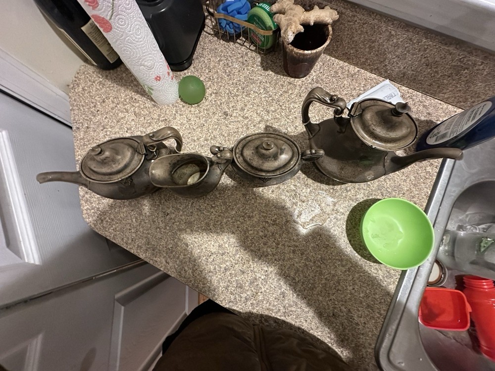 Vintage Antique Handcrafted, Silver Plated Pottery Set