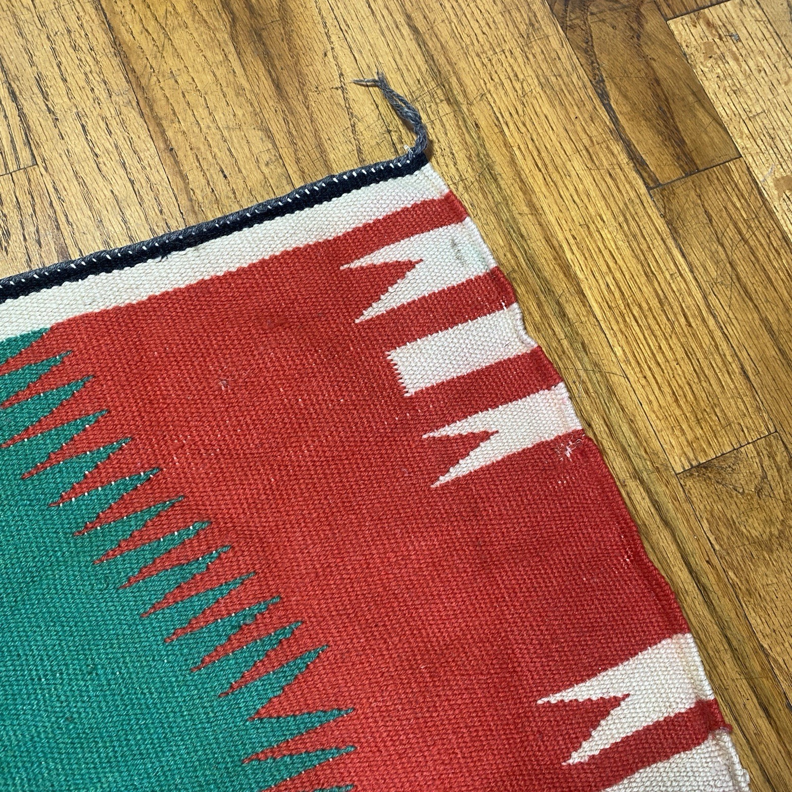 Vintage Navajo Germantown Sampler Rug Weaving Eyedazzler 21x19" Red Purple Green