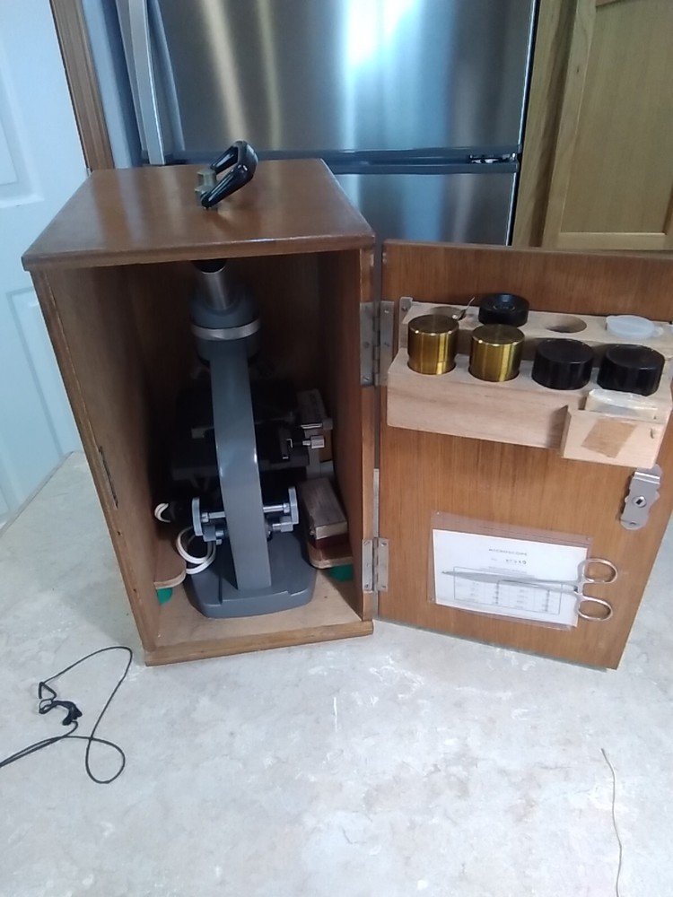 Compound Wesco Microscope With Extras with Wood Box Made By Wesco