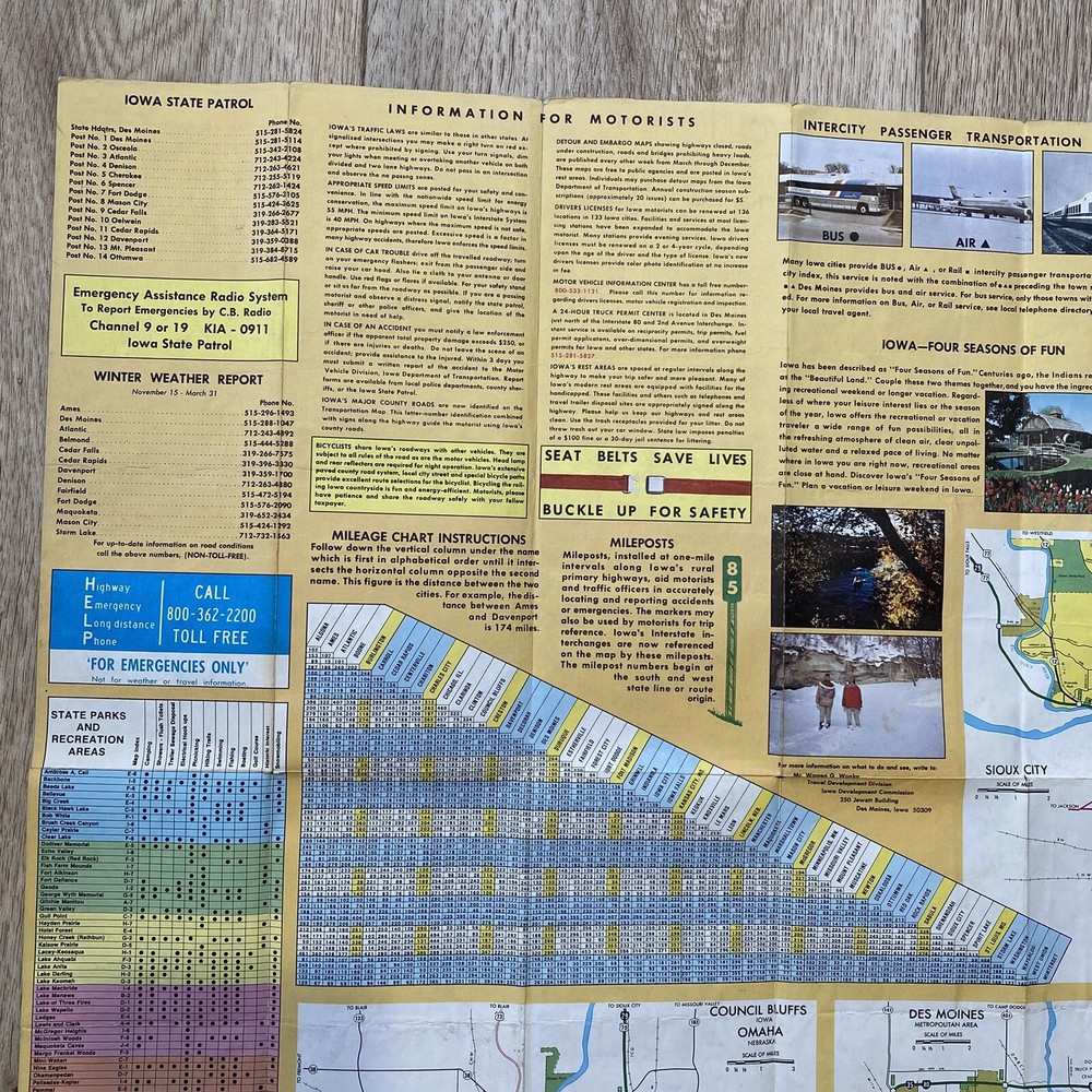 1977 Iowa State Transportation Map Highway Road Map