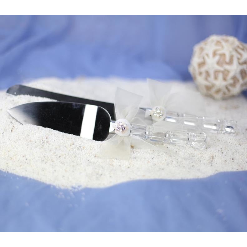 Rhinestone Shell Hawaiian Beach Wedding Cake Server Set