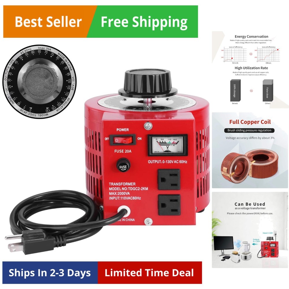 20Amp Variable Transformer Auto AC Voltage Regulator Power Supply, 2000VA Max...