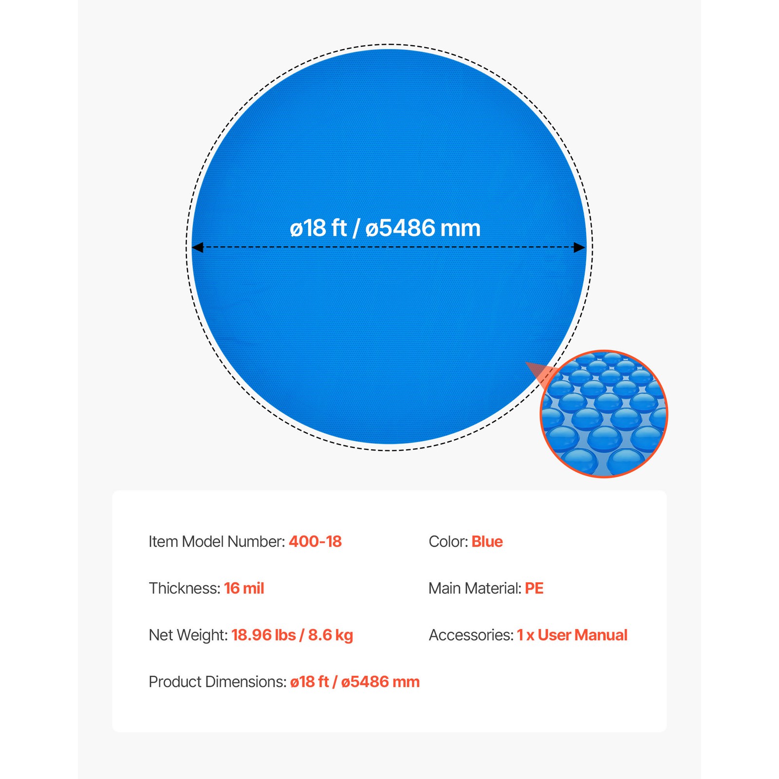 Uimoso Solar Pool Cover 18 ft Round Cover Heater 16 Mil Swimming Pool Heating