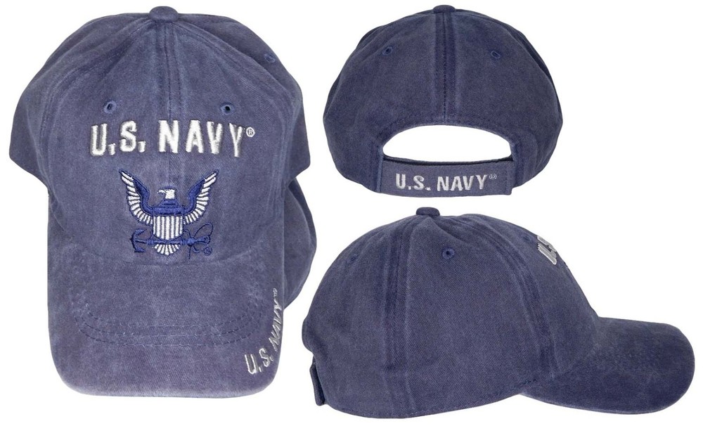 U.S. Navy Eagle Emblem Blue Cotton Adjustable Embroidered Cap Hat - Licensed