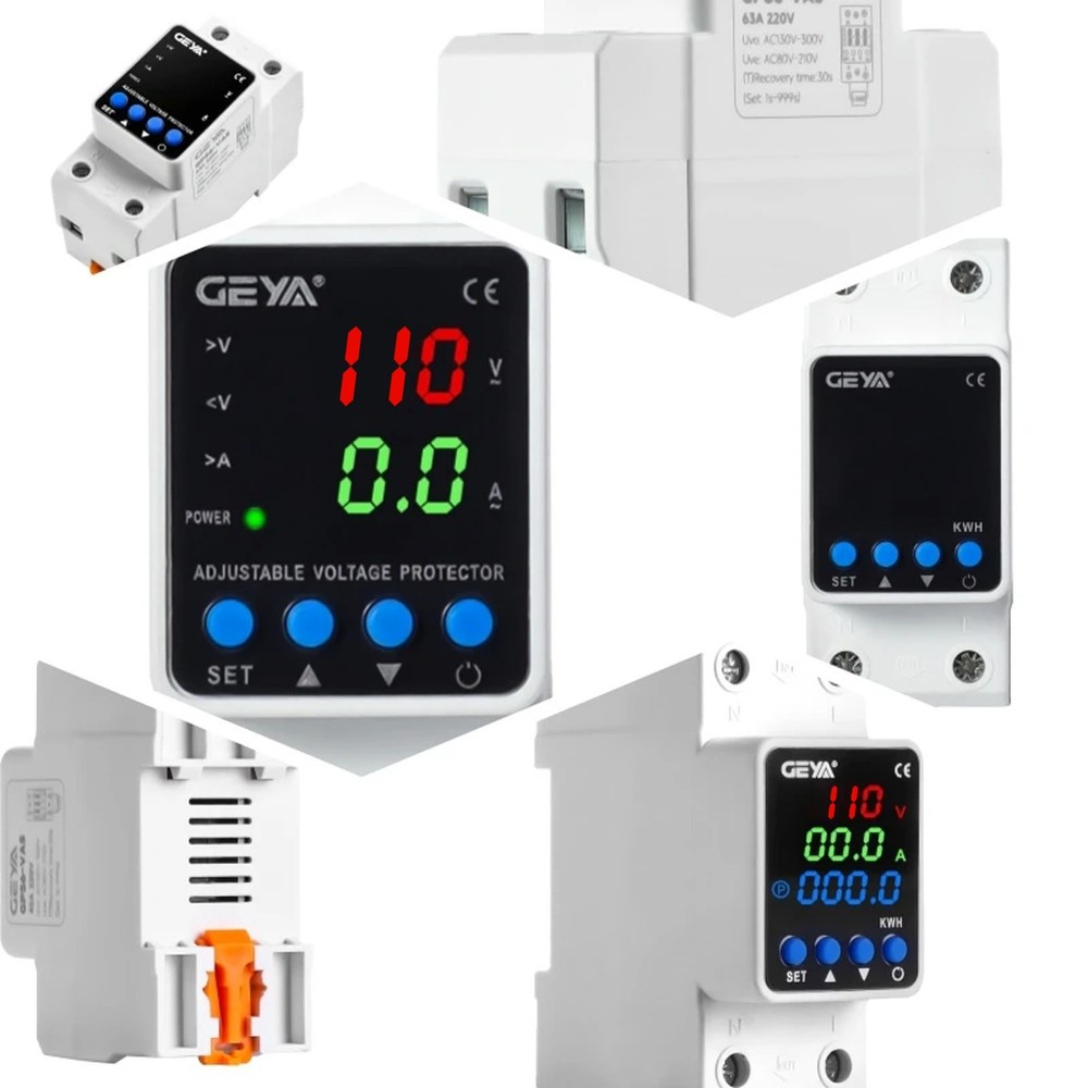GEYA GPS6 Digital Display Voltage Current KWH Protector Protect 2P 63A 110V