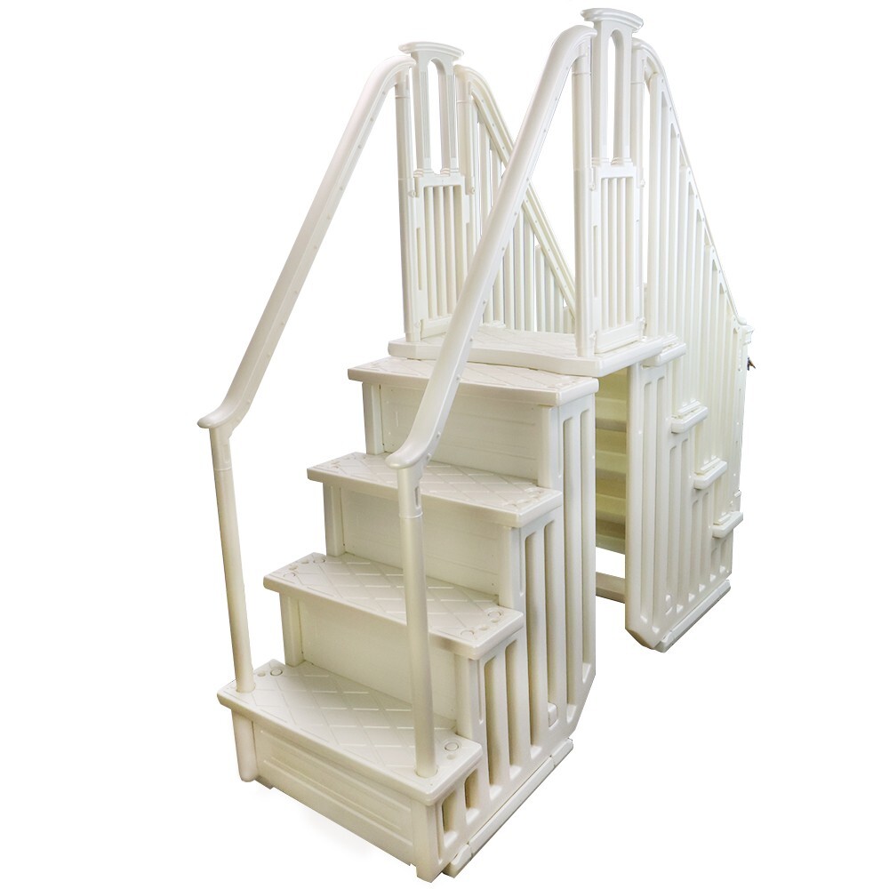 Aqua Select Above Ground Anti-Slip Pool Steps Entry System with Gate Pearl White