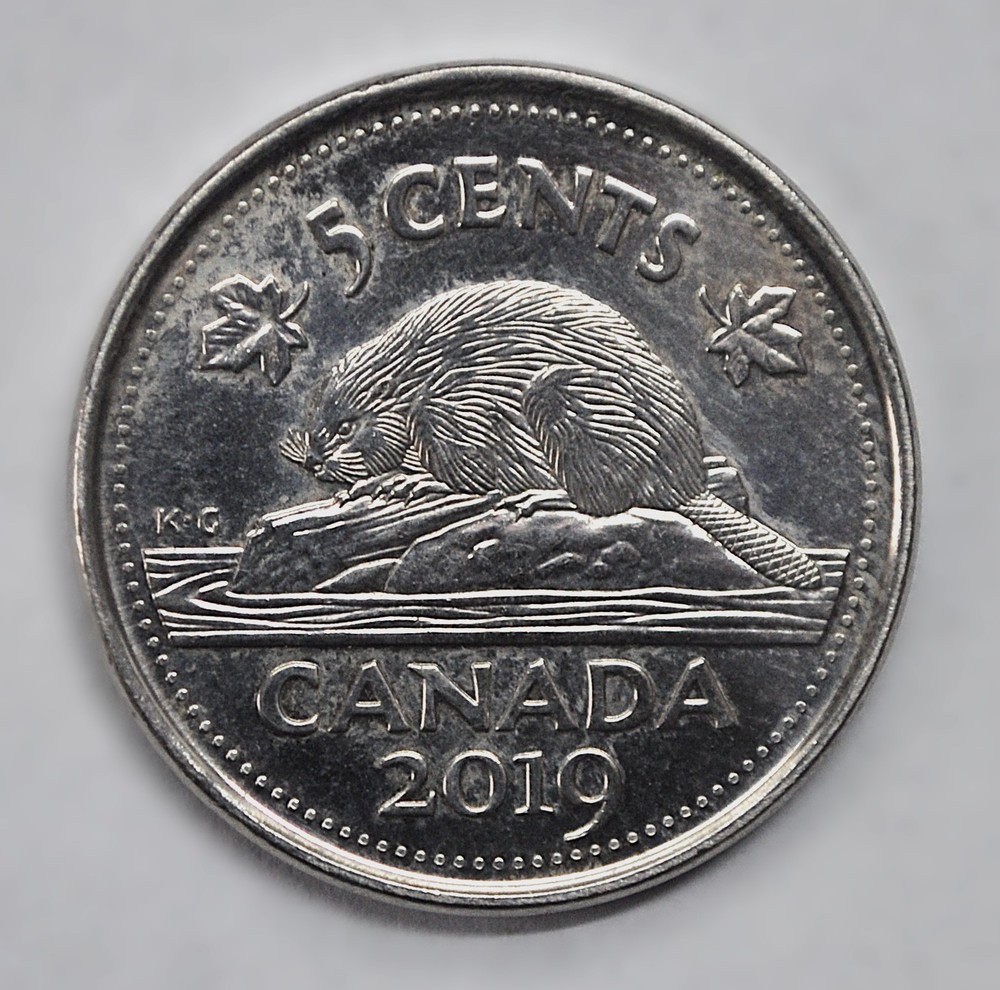 2019 Canada 5 cents - Struck through grease Error
