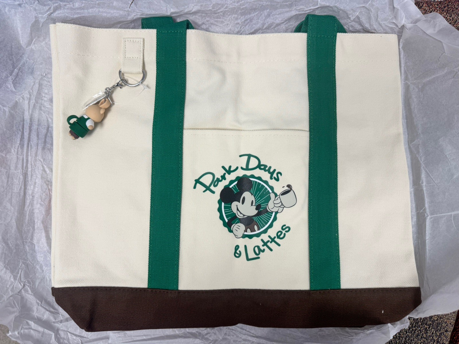 Disney Parks 2026 Starbucks Park Days and Lattes Tote Bag With Bear Keychain NWT