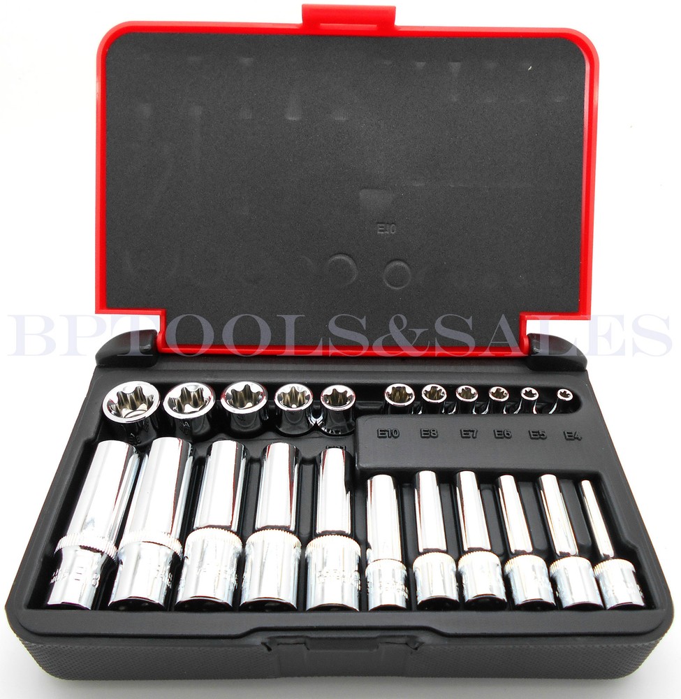 22-PC 1/4" & 3/8" DR. Female TORX Socket Set Star Socet E4-E10 E11-E18 Sockets