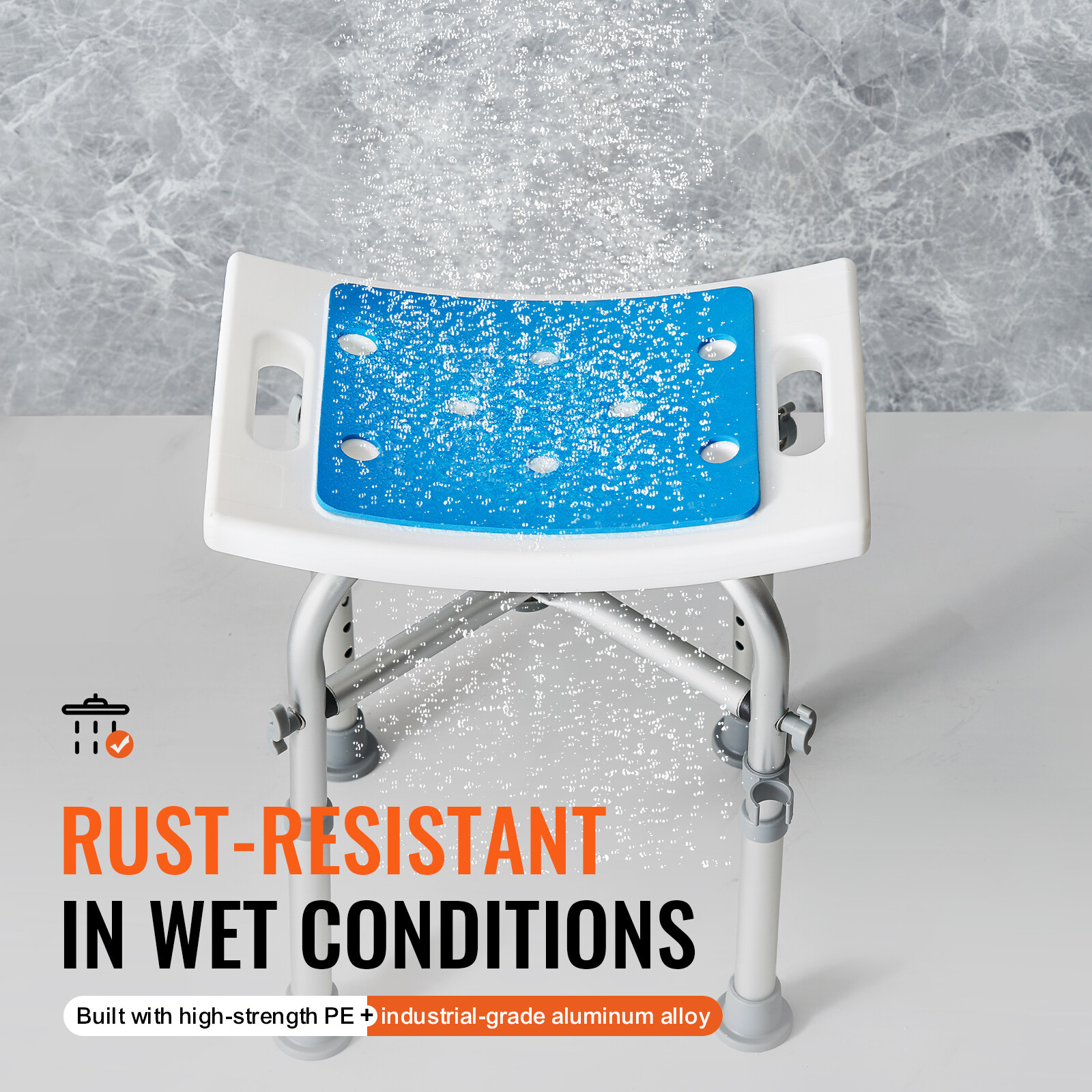 VEVOR Shower Chair 500Lb w/Padded Bath Seat Adjustable Shower Stool Non-Slip