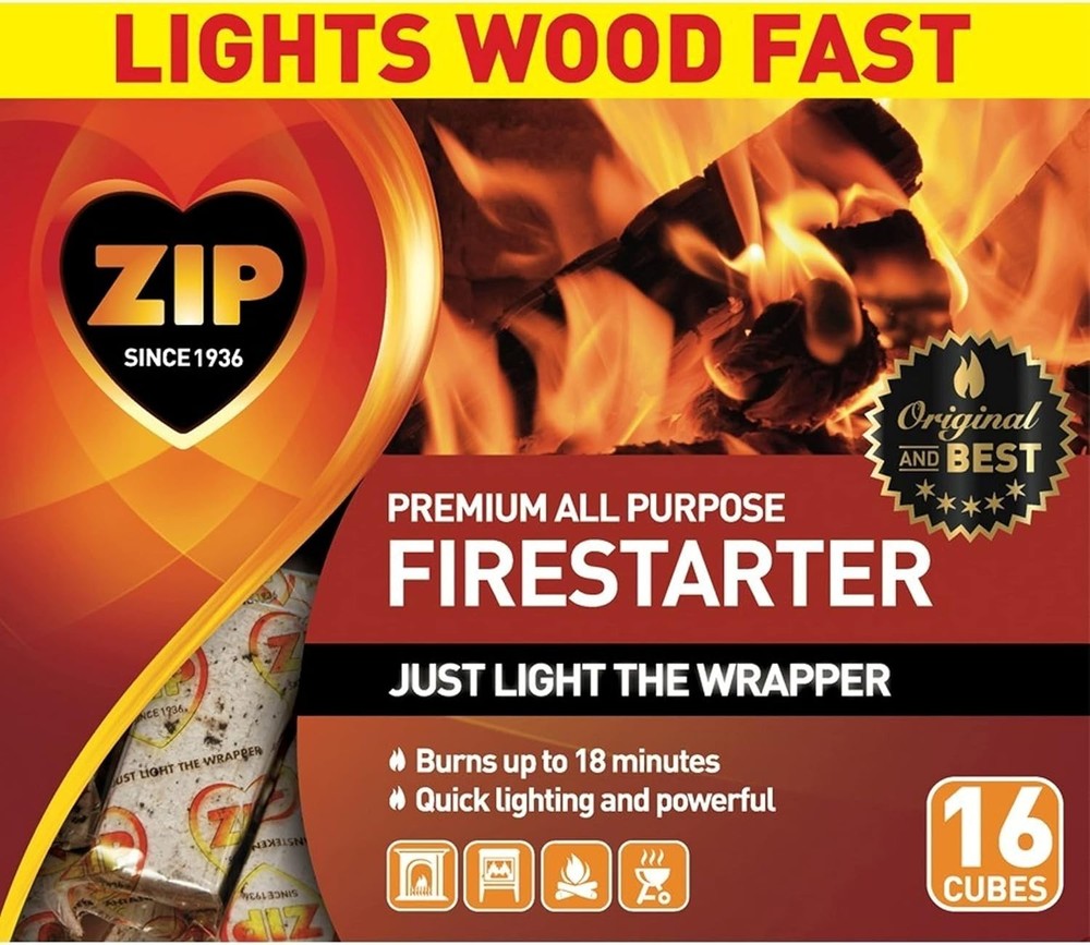 Zip 100537048 All Purpose Firestarter Cubes 16 Count, White Label