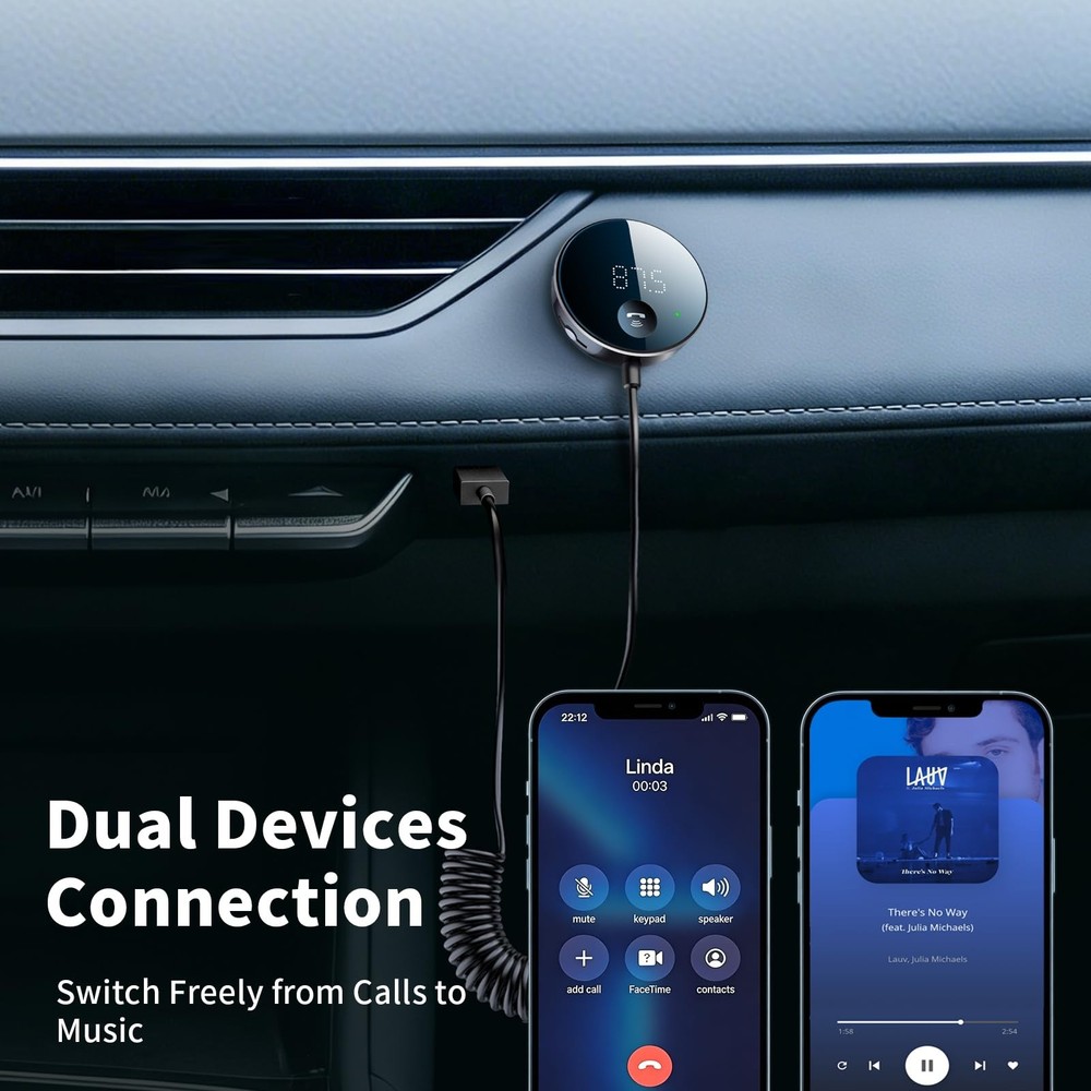 Bluetooth FM Transmitter for Car, AUX Adapter, Bluetooth Receiver for Car Mus...