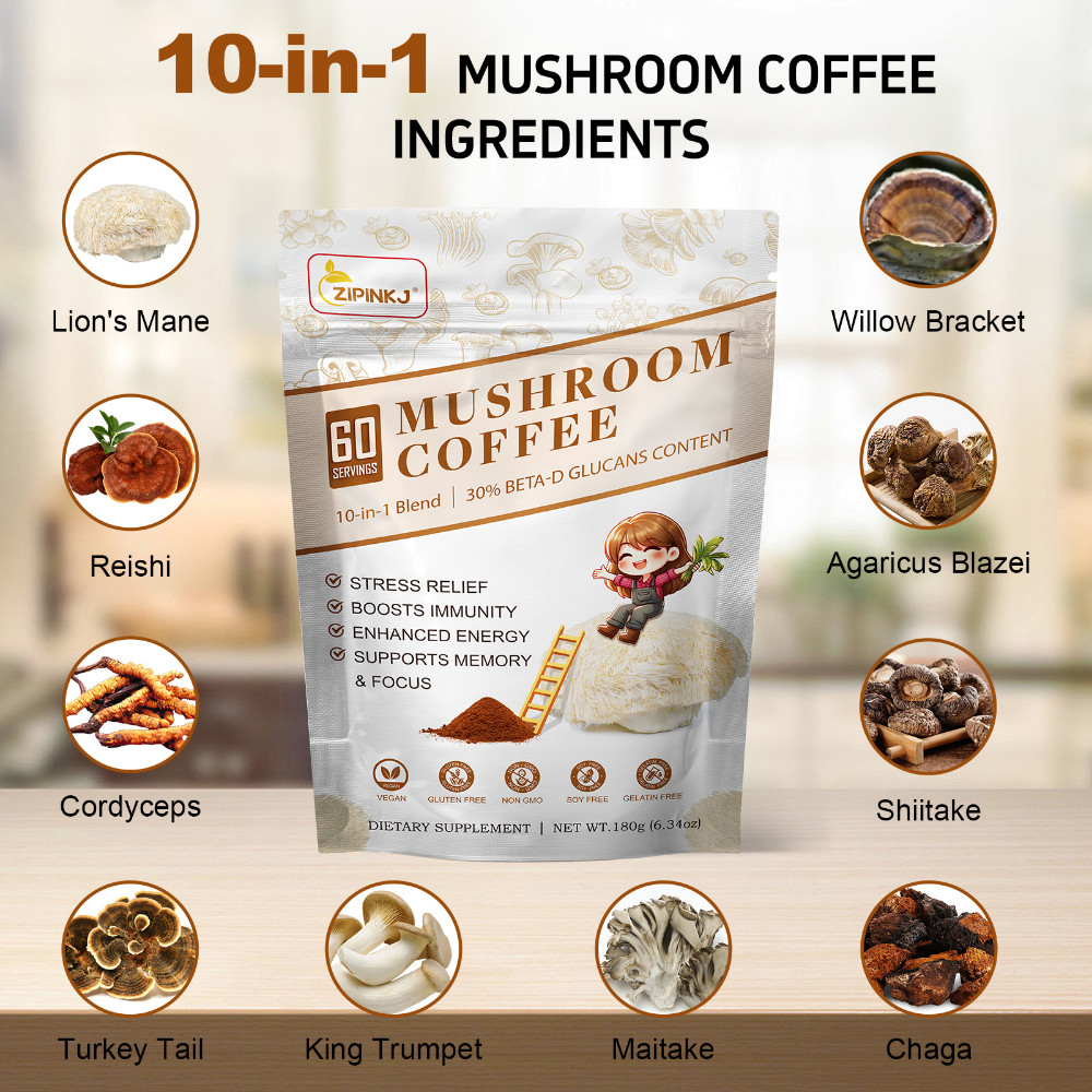 New Mushroom Coffee Organic Coffee 60 Servings in One Pack, No Odor, Exp 12/2027