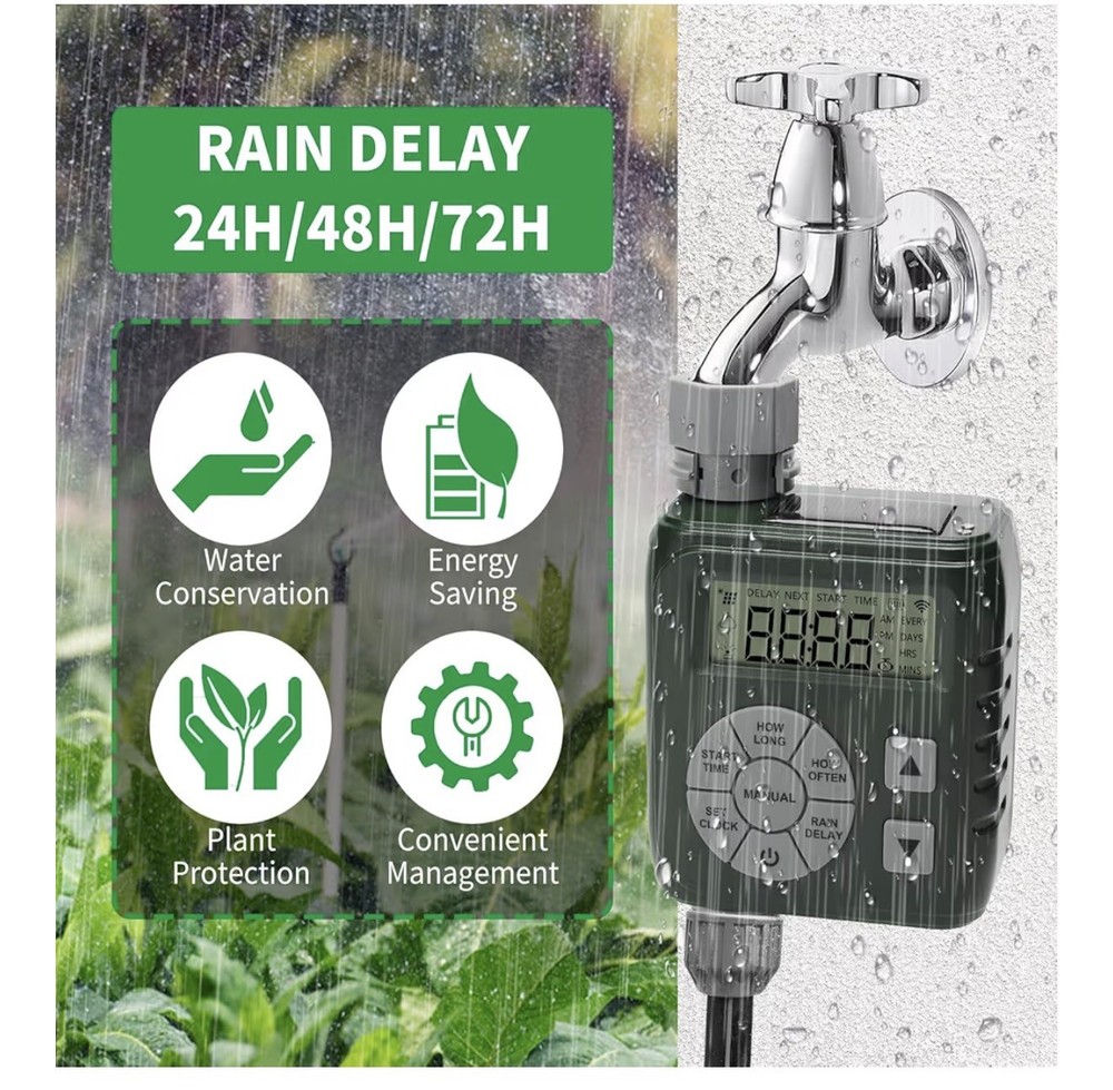 Sprinkler Timer, Programmable Irrigation Water Timer for Garden Hose, Solar/Batt