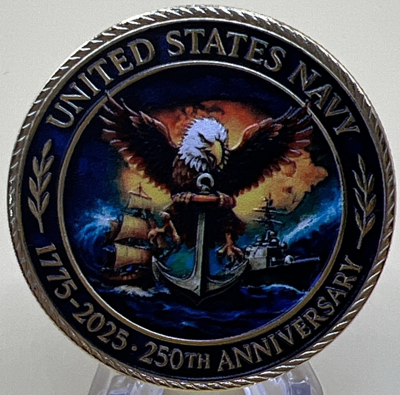 *US Navy Challenge Coin 250th Anniversary Medal New Coin In Capsule To Protet it