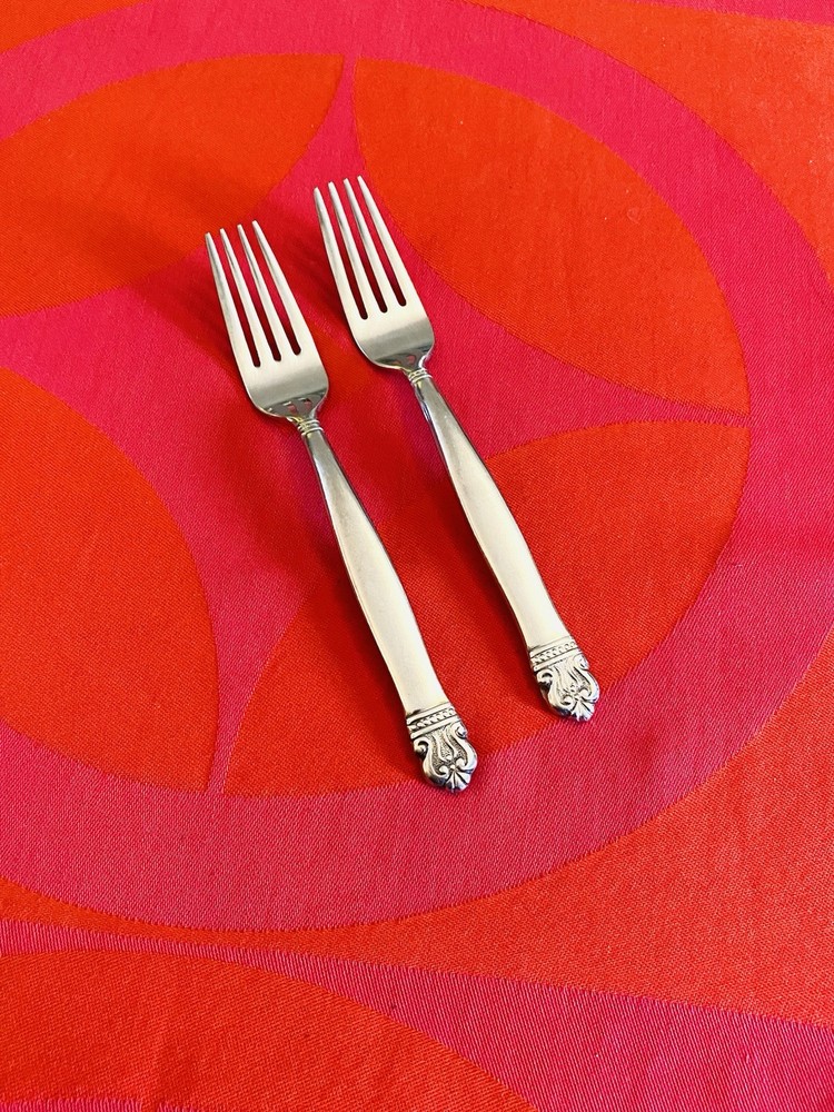 Hampton Silversmiths Ascot Scrolls Beads 2- Salad Forks 6 7/8"