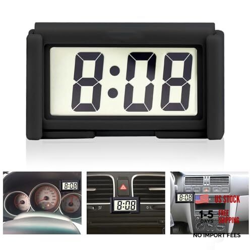 Car Dashboard Digital Clock - with Jumbo LCD Time & Day Display - Mini black