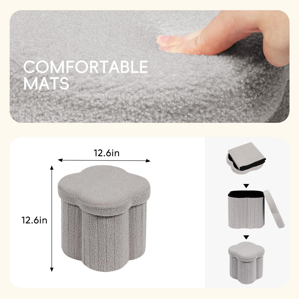 Floral Storage Ottoman Cube Boucle Footrest Stool with Lid, Multi-Functional ...