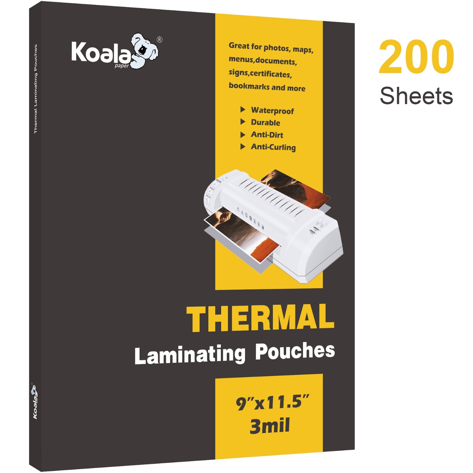 200 Pack 3 mil KOALA Thermal Laminating Pouches Sheets 11.5'' X 9" Letter Size
