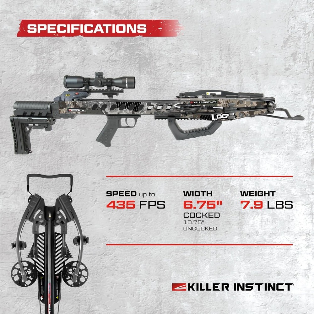 Killer Instinct LOGIX 435 Crossbow Kit 435FPS X CAM Let-Down Trigger Scope