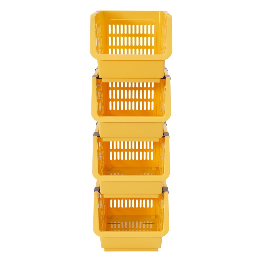Stackable Plastic Storage Bins 4PC Yellow – Space Saving Organizer Set