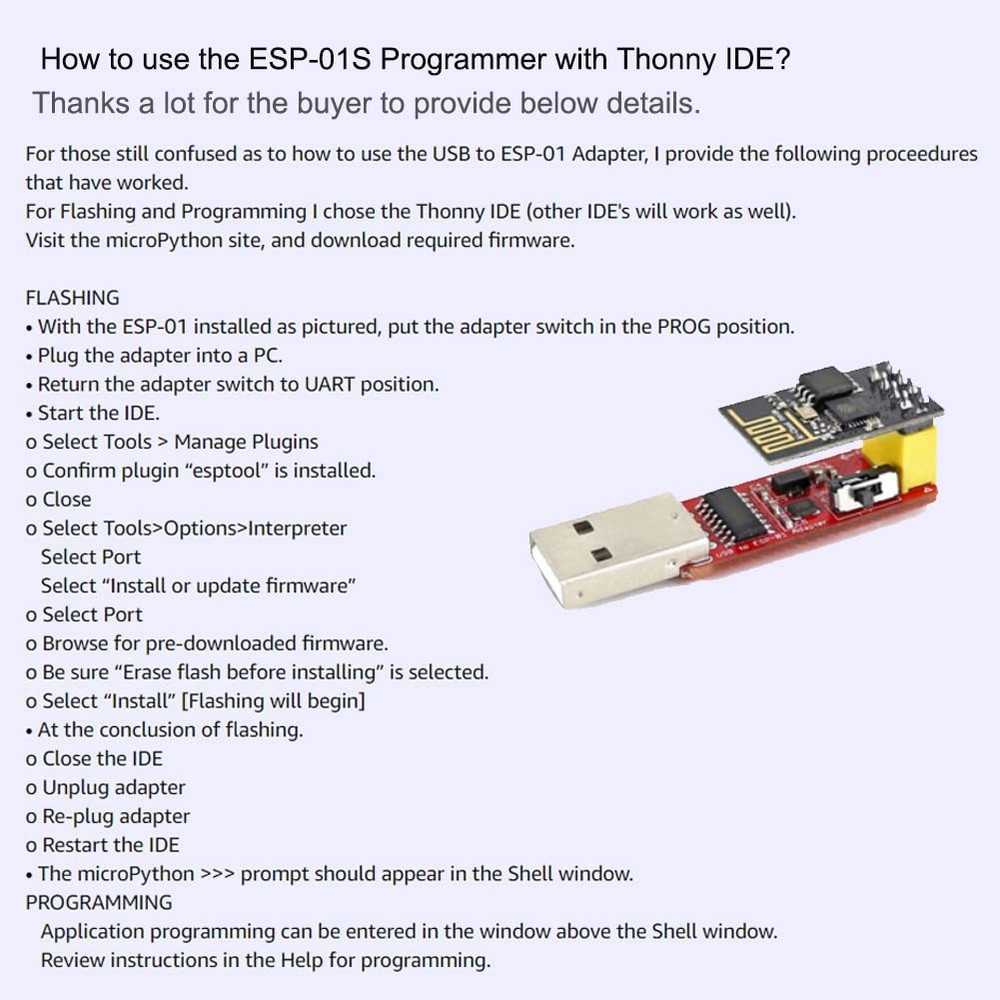 Wishiot ESP-01S Programmer USB to ESP-01 Adapter ESP8266 2PCS adapter