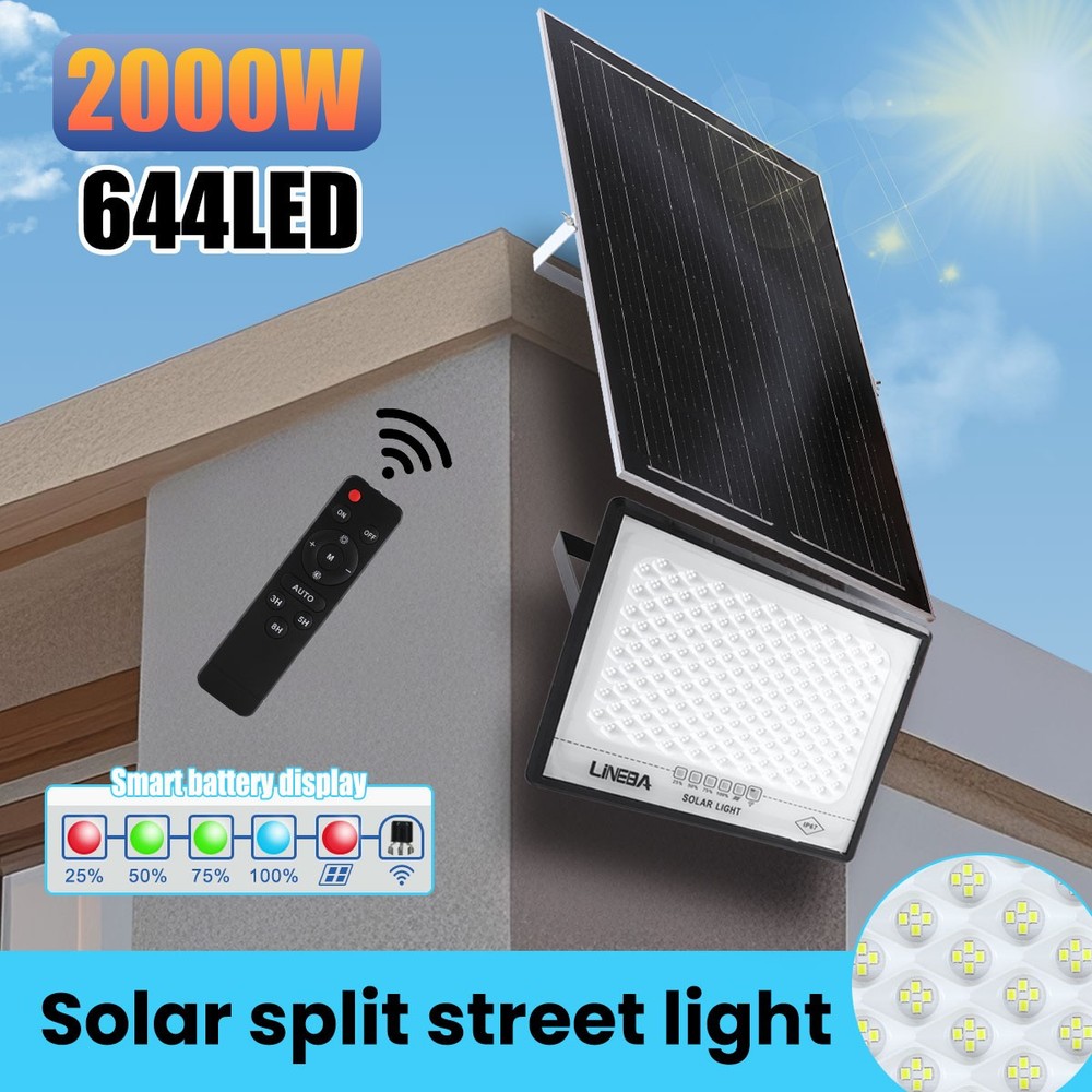LED Solar Floodlight Panel Street Lights Outdoor Waterproof Remote Control 2000W