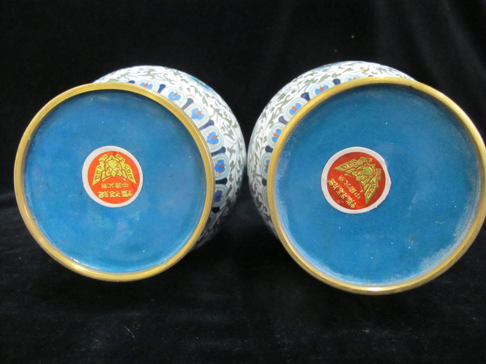 Large CHINESE White Enamel CLOISONNE Colorful FLOWER Vase Pair