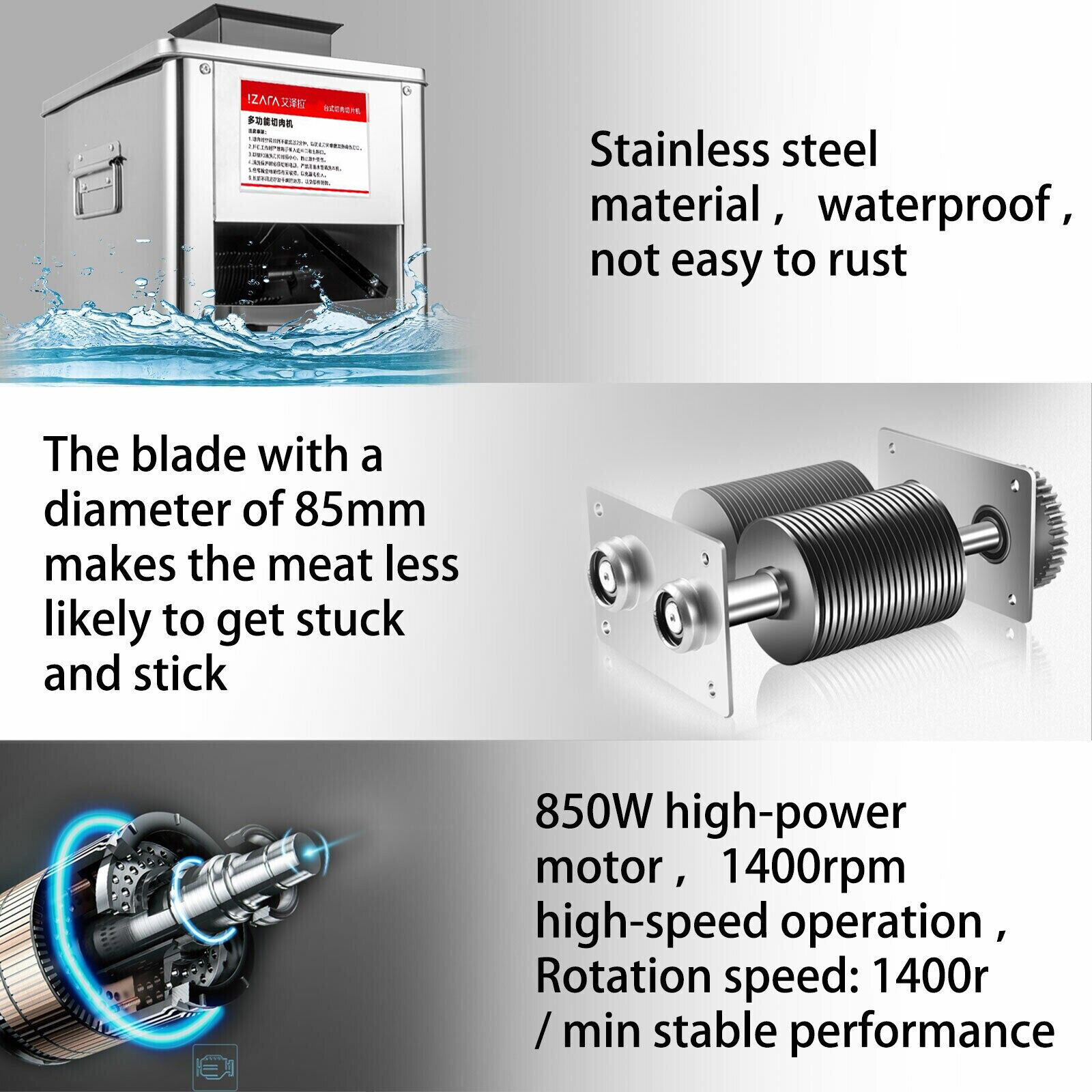 Commercial Meat Cutting Machine Stainless Steel Electric Meat Slicer Cutter 850w