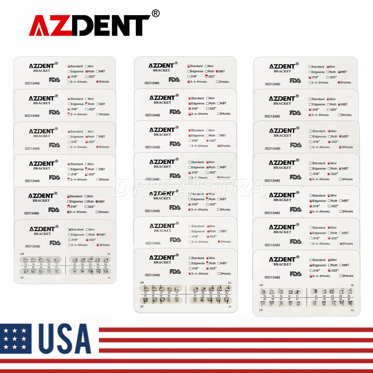 AZDENT Orthodontic Dental Brackets Braces Mini Standard Roth MBT.022/.018 Hooks