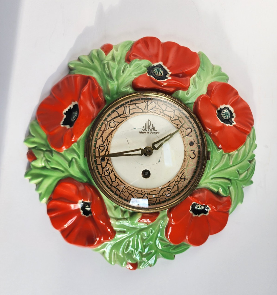 Vtg German Ceramic Poppy Clock
