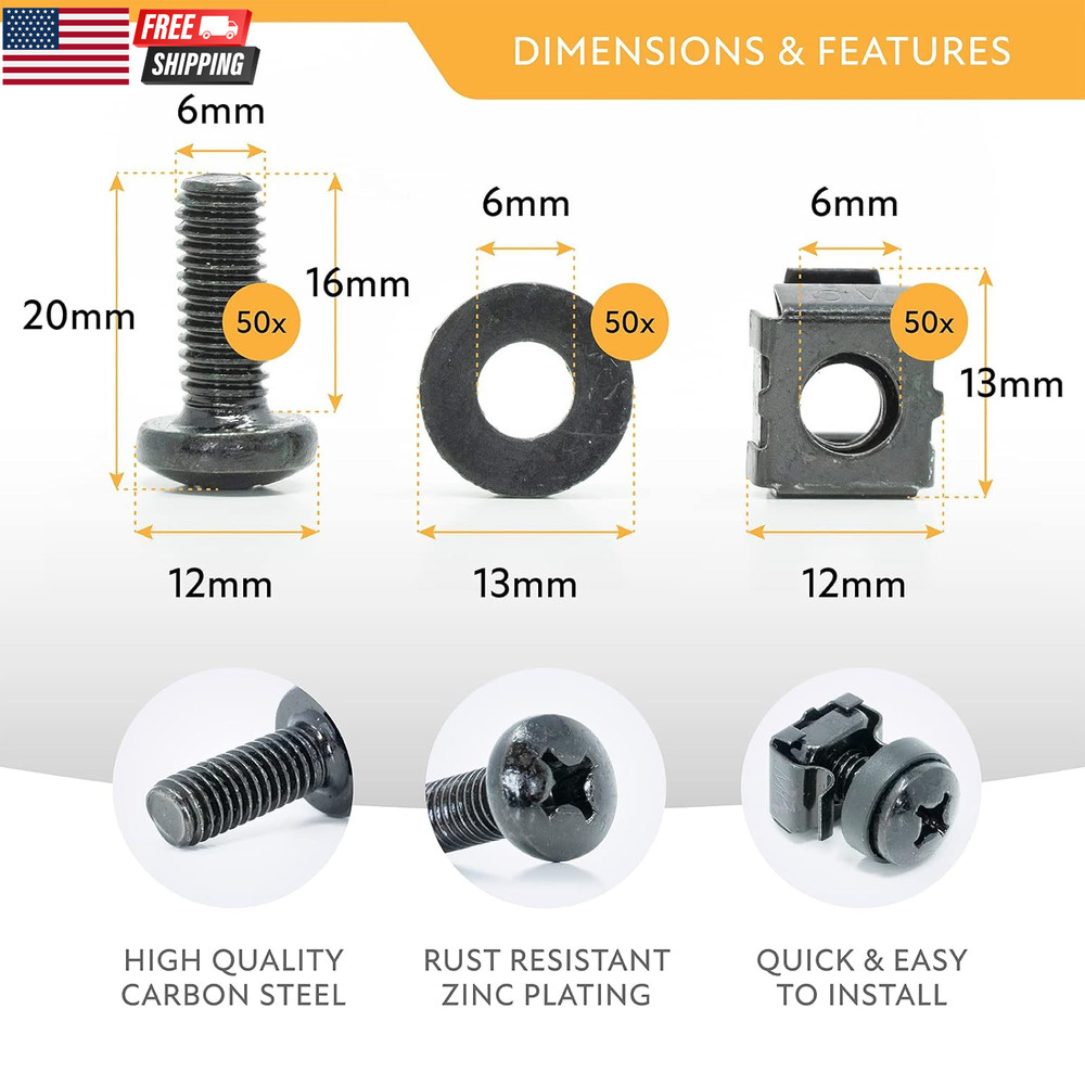 10-32 Rack Screws 115-Pack - Versatile Server Rack Accessories for Network Cabin