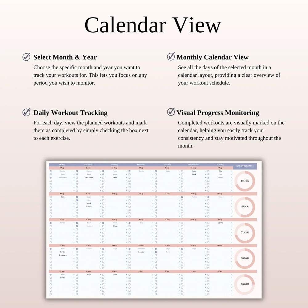 Fitness Planner Template Spreadsheet for Google Sheets & Excel