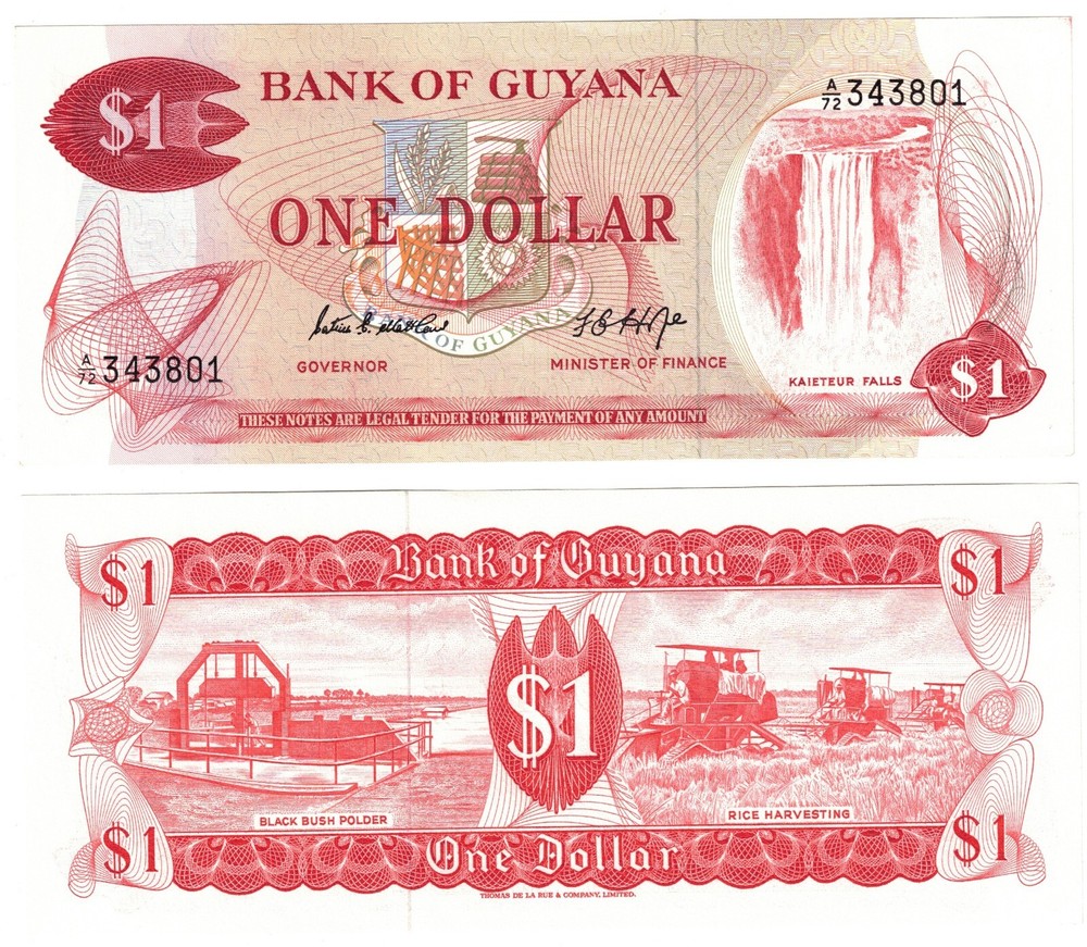 1972 Guyana P21d 1 Dollars  Banknote UNC